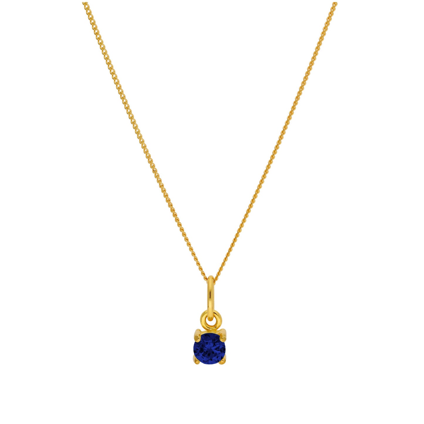 Collier en argent sterling plaqué or avec pierre de naissance saphir CZ 4 mm, 14 à 32 pouces