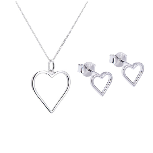 Ensemble de boucles d'oreilles et collier en argent sterling avec cœur ouvert, 35 à 71 cm