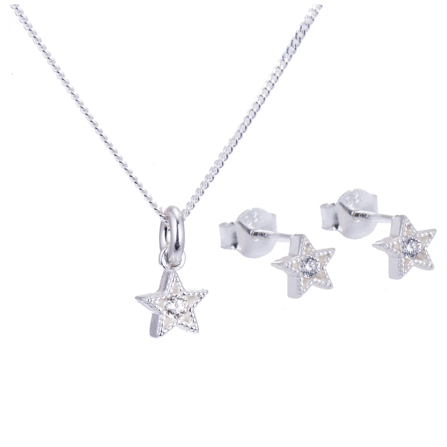 Ensemble de boucles d'oreilles et collier en argent sterling avec étoile en zircone cubique, 35 à 81 cm