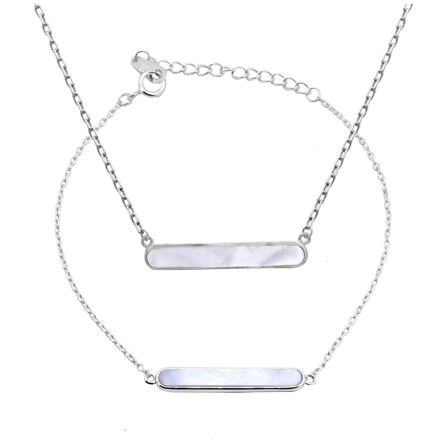 Ensemble bracelet et collier en argent sterling avec barre en nacre