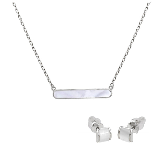 Ensemble de boucles d'oreilles à tige en argent sterling avec dôme en nacre et collier à barre de 45 cm