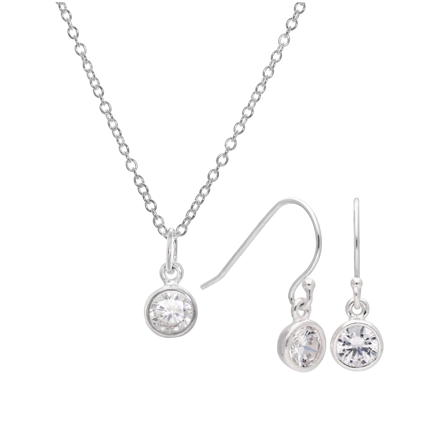 Ensemble de boucles d'oreilles et collier en argent sterling avec zircones cubiques (40 à 81 cm)