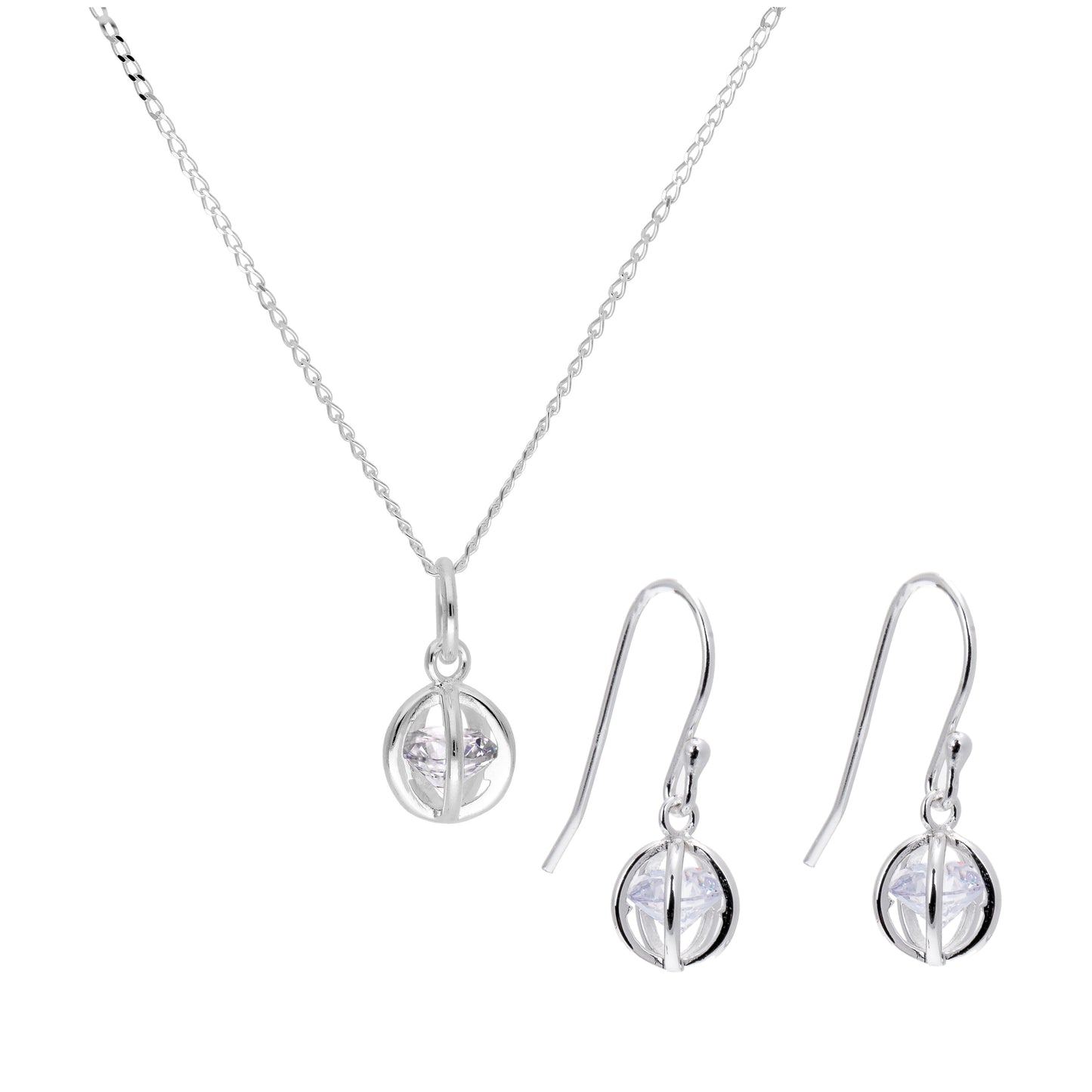 Ensemble de boucles d'oreilles et collier en argent sterling avec boule en zircone cubique, 35 à 55 cm