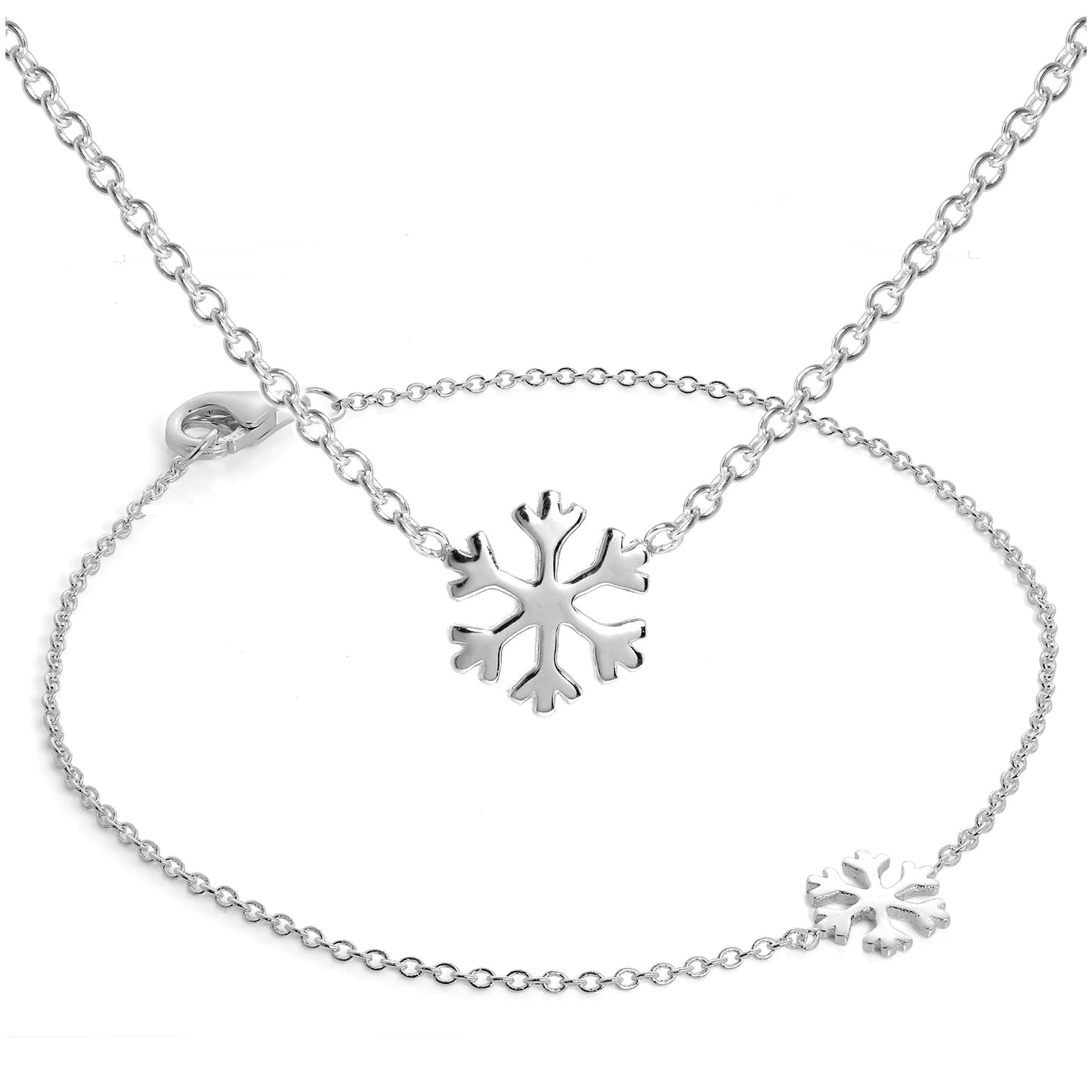 Ensemble bracelet flocon de neige en argent sterling de 18 cm et collier de 45 cm