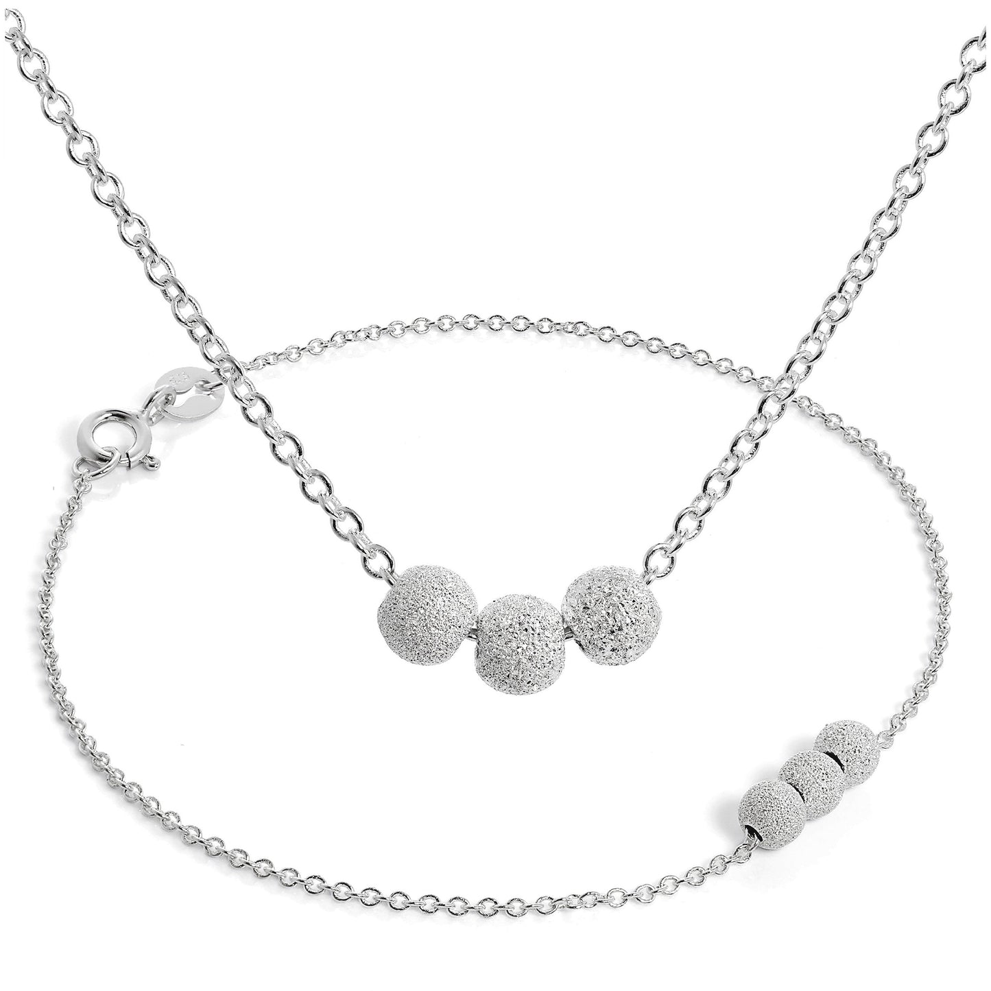 Ensemble bracelet et collier triple boule de neige en argent sterling