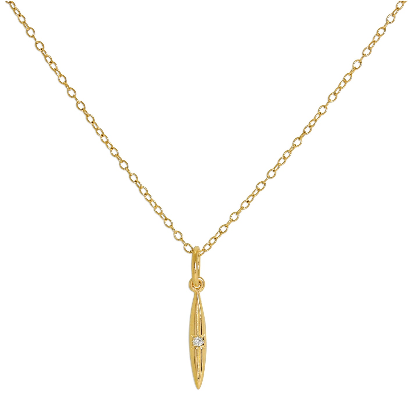 Collier avec pendentif en argent sterling plaqué or et véritable diamant, 35 à 55 cm
