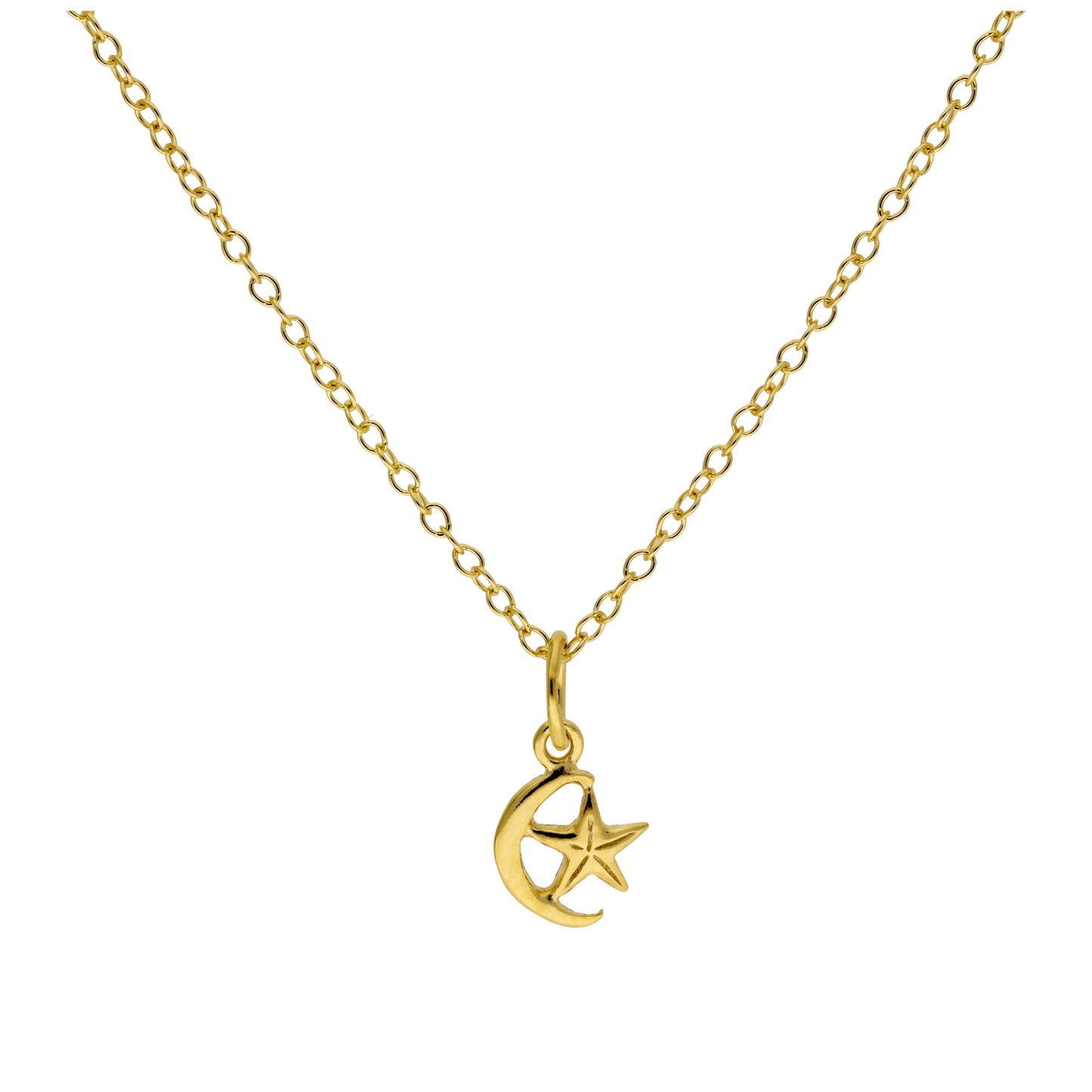 Collier en argent sterling plaqué or avec croissant de lune et étoile (35,5 à 55,9 cm)