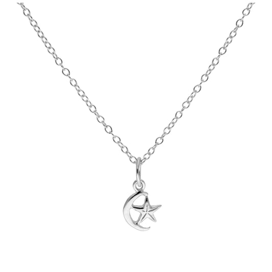 Petit collier croissant de lune et étoile en argent sterling de 35 à 71 cm