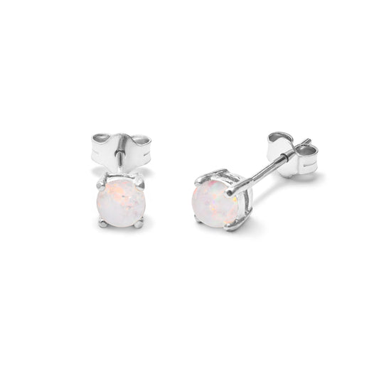 Boucles d'oreilles à tige en argent sterling avec pierre de naissance en opale CZ de 4 mm