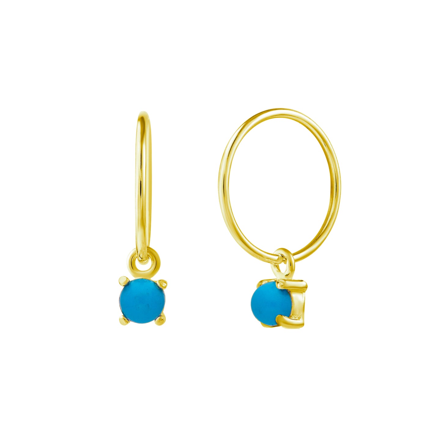 Boucles d'oreilles créoles en argent sterling plaqué or avec pierre de naissance turquoise de décembre