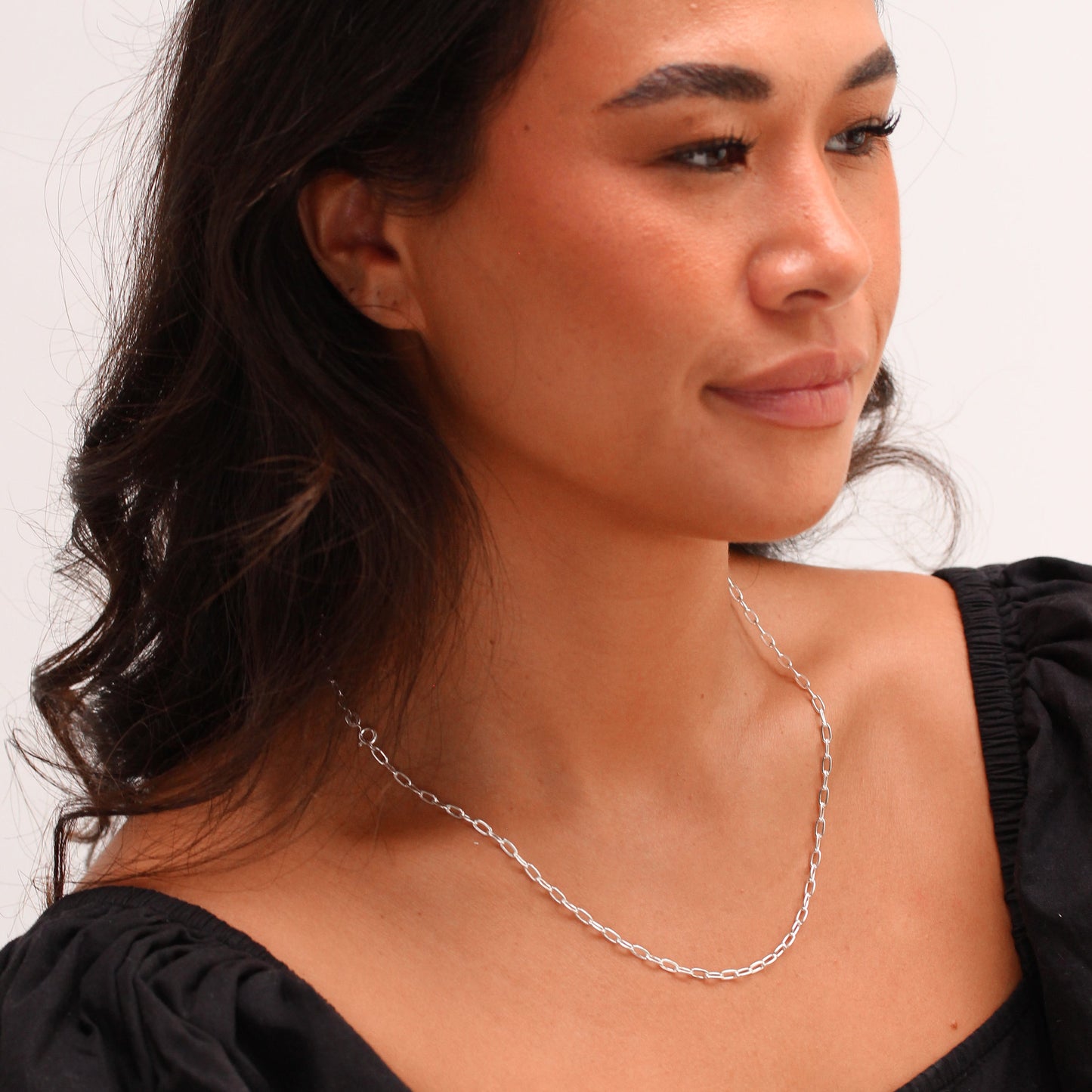 Collier à maillons plats longs en argent sterling de 45 à 55 cm