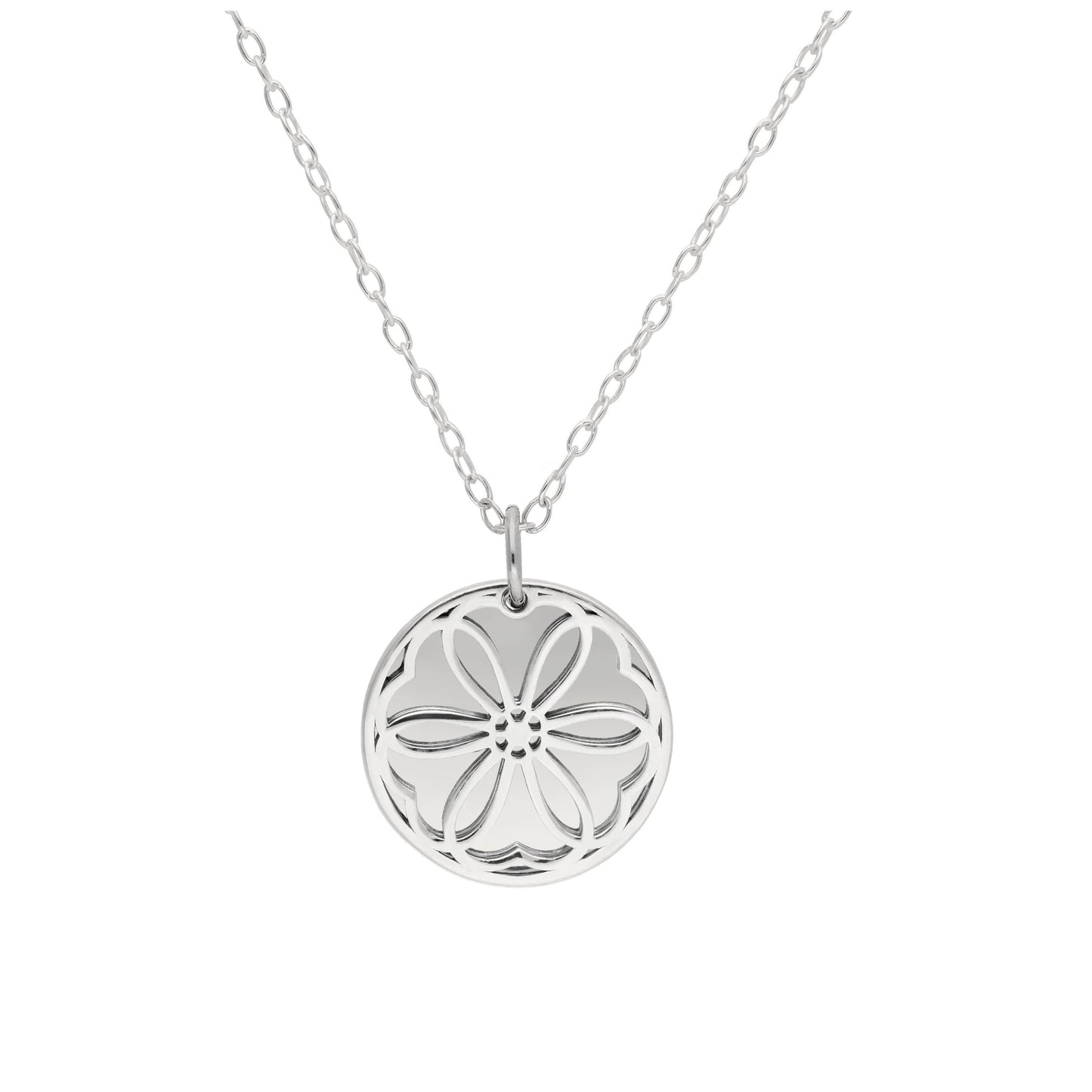 Collier en argent sterling avec fleur de naissance violette de février et étiquette gravable de 13 mm, 14 à 22 pouces