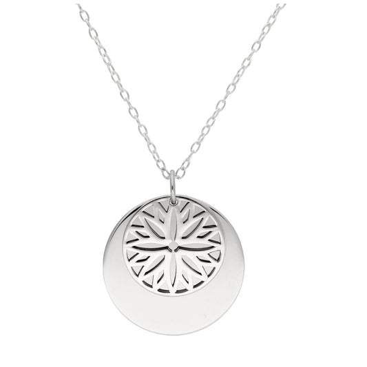 Collier en argent sterling avec fleur d'aster et étiquette de 18 mm, 14 à 22 pouces