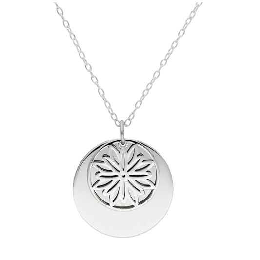 Collier en argent sterling avec fleur de chrysanthème et étiquette de 18 mm, 14 à 22 pouces