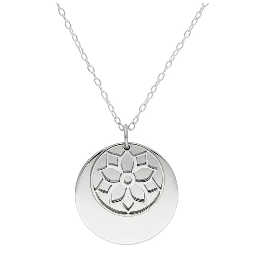 Collier en argent sterling avec fleur de poinsettia et étiquette de 18 mm, 14 à 22 pouces