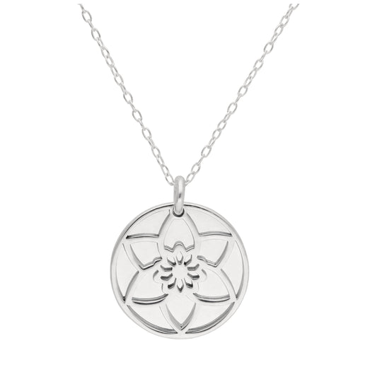 Collier en argent sterling avec fleur de jonquille et étiquette de 18 mm, 14 à 22 pouces