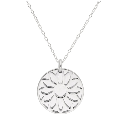 Collier en argent sterling avec marguerite et étiquette de 18 mm, 14 à 22 pouces