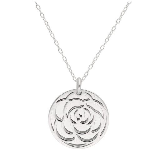 Collier en argent sterling avec fleur rose et étiquette de 18 mm, 14 à 22 pouces