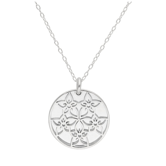 Collier en argent sterling avec fleur de pied d'alouette et étiquette de 18 mm, 14 à 22 pouces