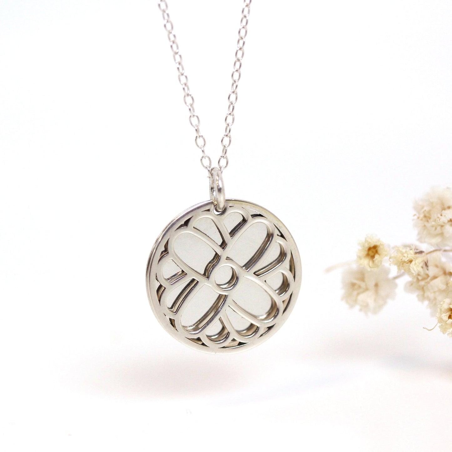 Collier en argent sterling avec fleur de souci et étiquette de 18 mm, 14 à 22 pouces
