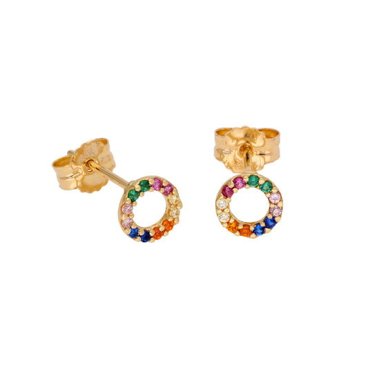 Boucles d'oreilles à tige en or 9 carats avec zircones cubiques arc-en-ciel de 5 mm Karma Circle