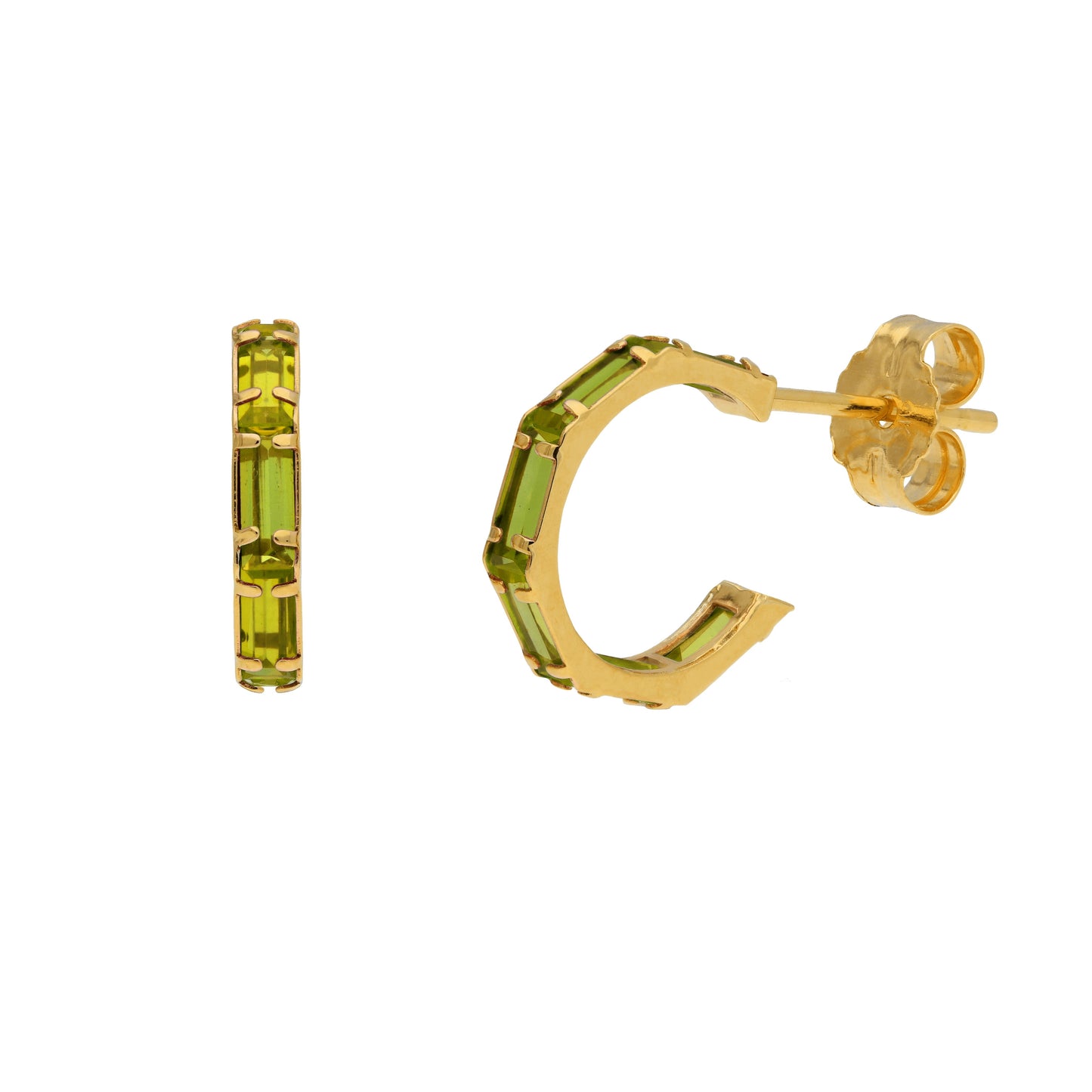Boucles d'oreilles créoles baguettes en or 9 carats avec pierre de naissance et zircone cubique