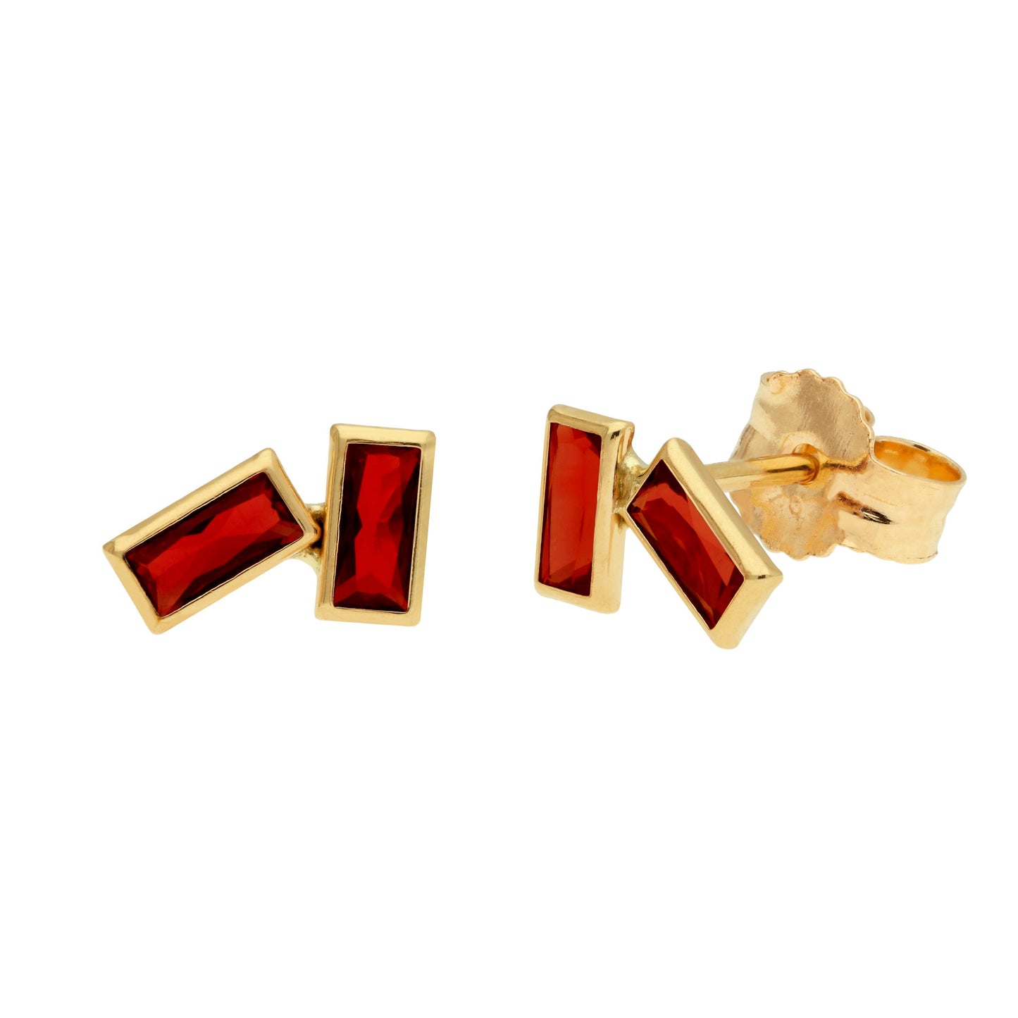 Boucles d'oreilles à tige double baguette en or 9 carats avec pierre de naissance et zircone cubique