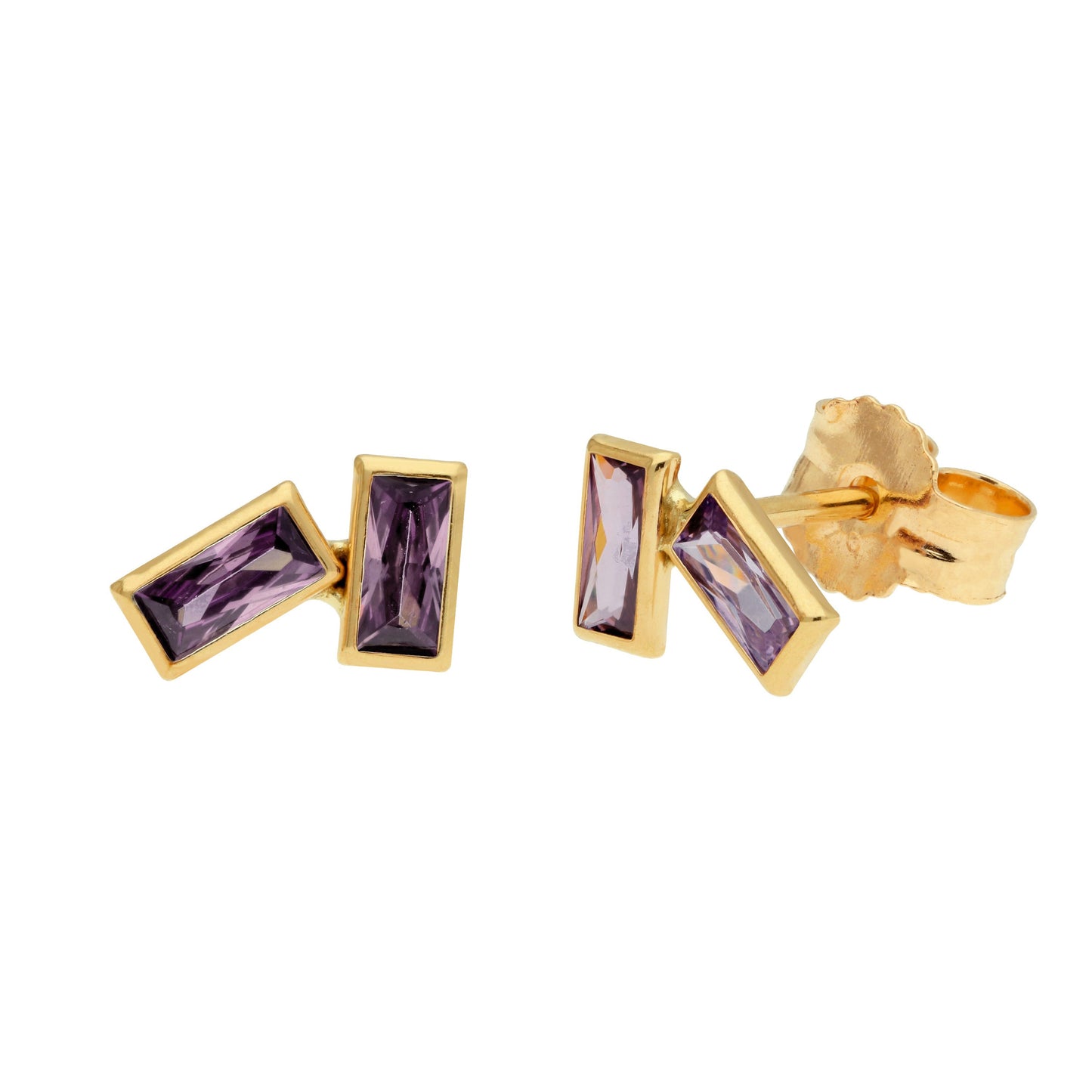 Boucles d'oreilles à tige double baguette en or 9 carats avec pierre de naissance et zircone cubique