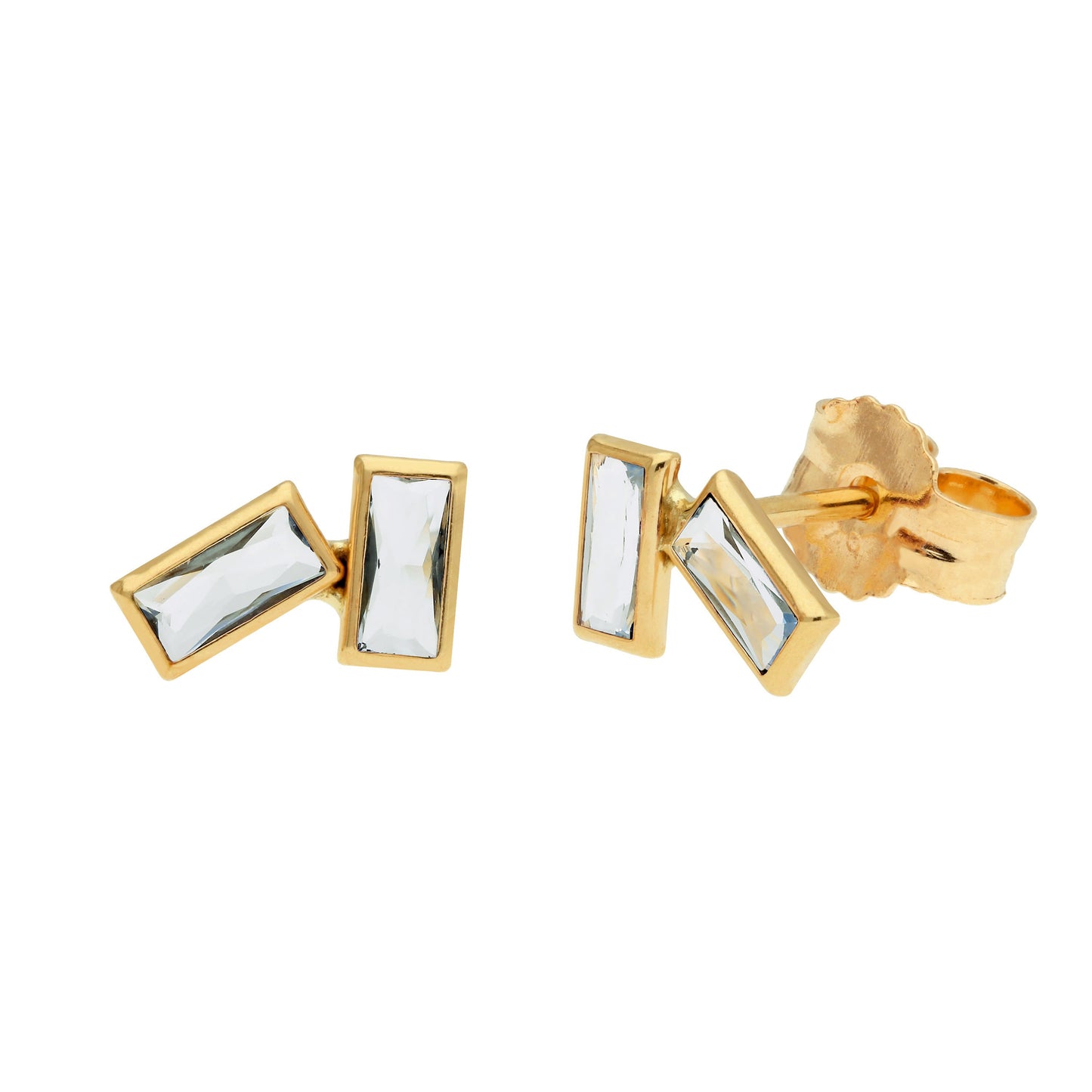Boucles d'oreilles à tige double baguette en or 9 carats avec pierre de naissance et zircone cubique