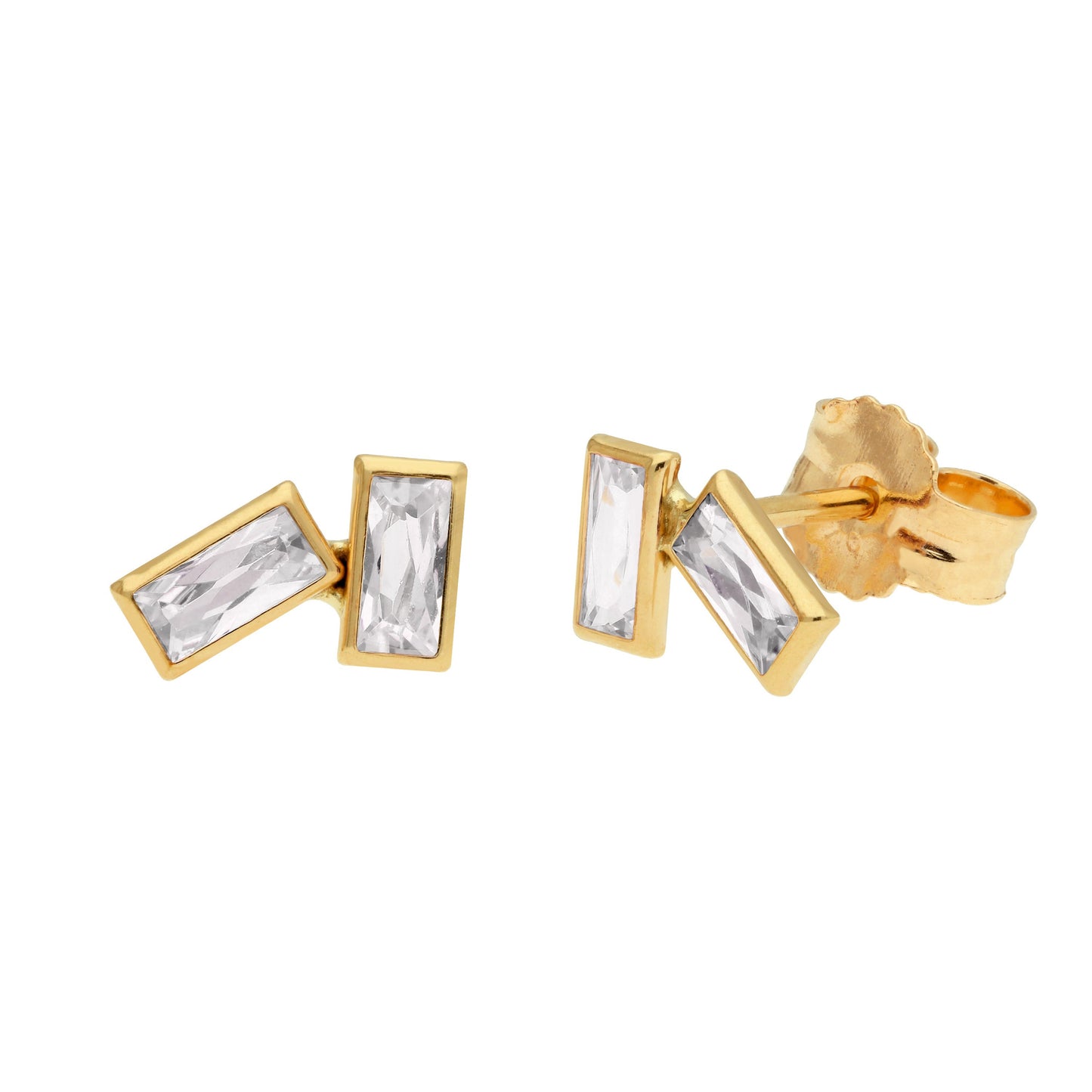 Boucles d'oreilles à tige double baguette en or 9 carats avec pierre de naissance et zircone cubique