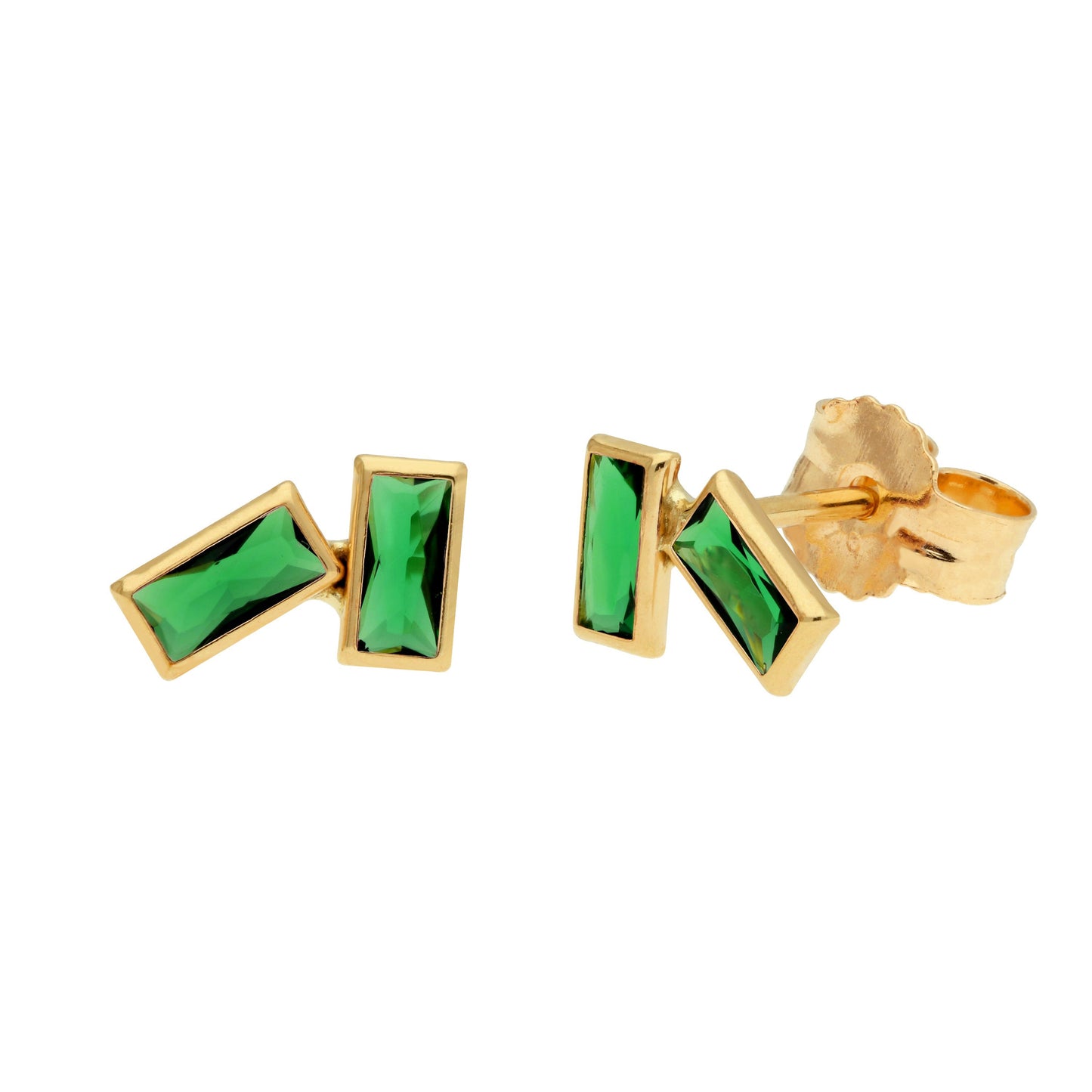 Boucles d'oreilles à tige double baguette en or 9 carats avec pierre de naissance et zircone cubique