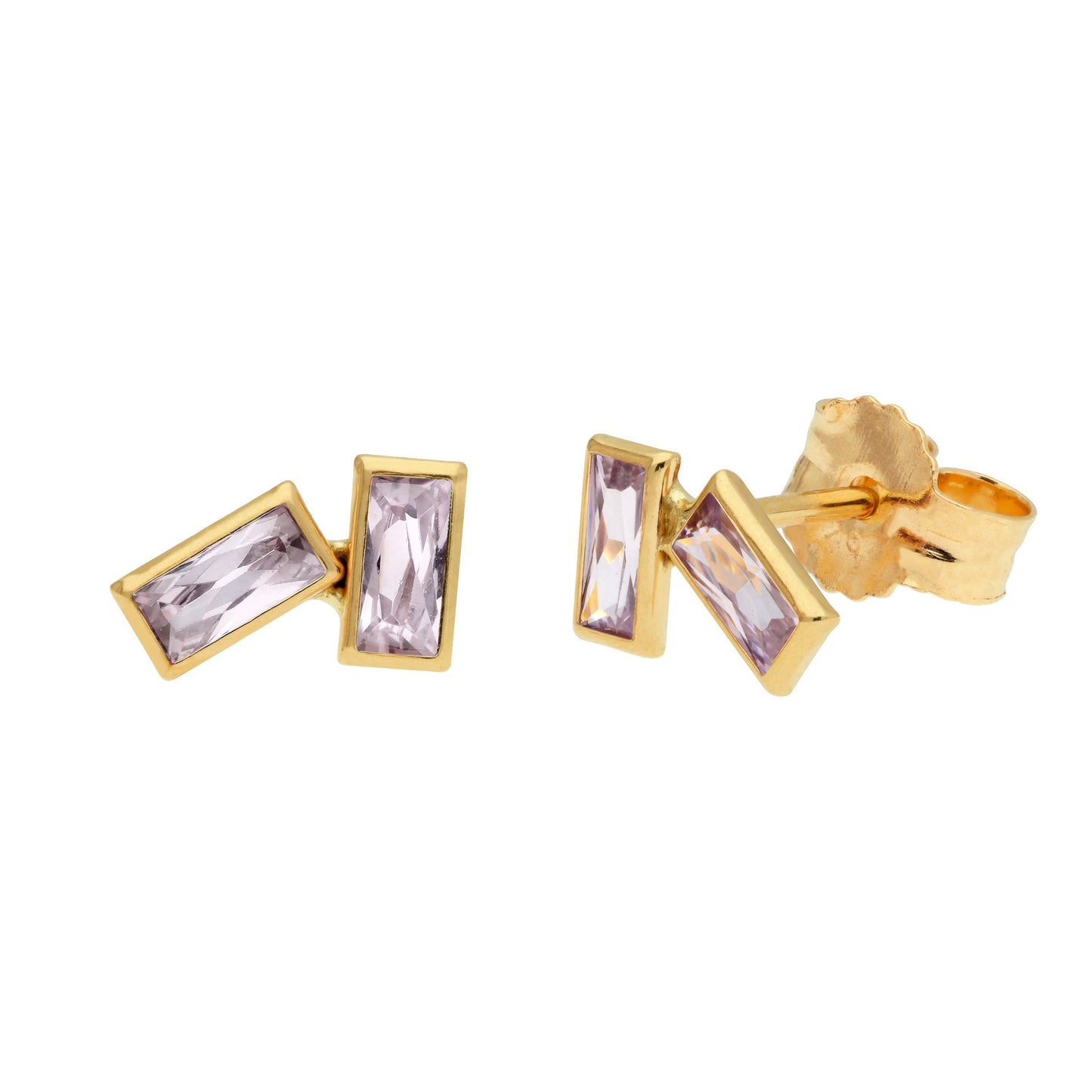 Boucles d'oreilles à tige double baguette en or 9 carats avec pierre de naissance et zircone cubique