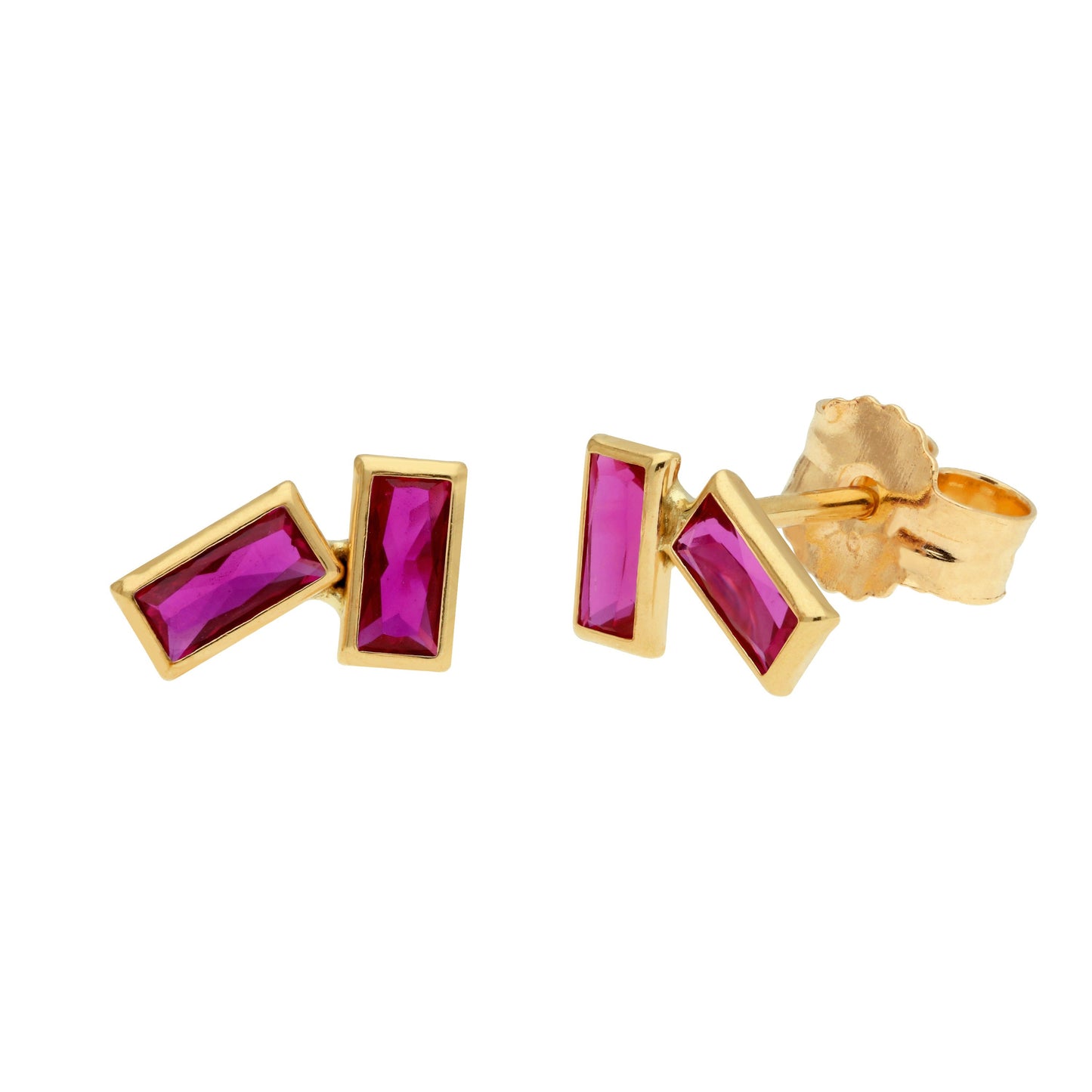 Boucles d'oreilles à tige double baguette en or 9 carats avec pierre de naissance et zircone cubique