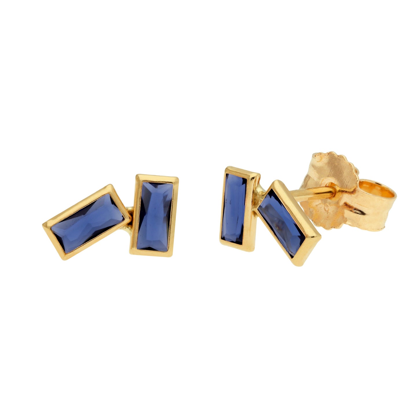 Boucles d'oreilles à tige double baguette en or 9 carats avec pierre de naissance et zircone cubique