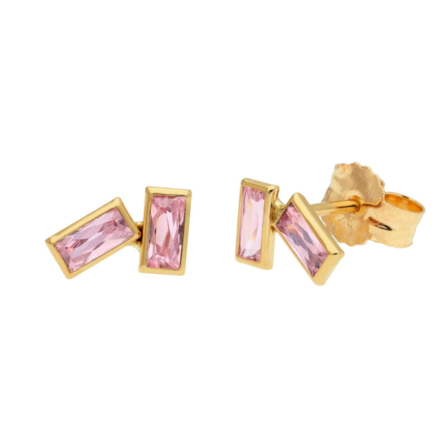 Boucles d'oreilles à tige double baguette en or 9 carats avec pierre de naissance et zircone cubique
