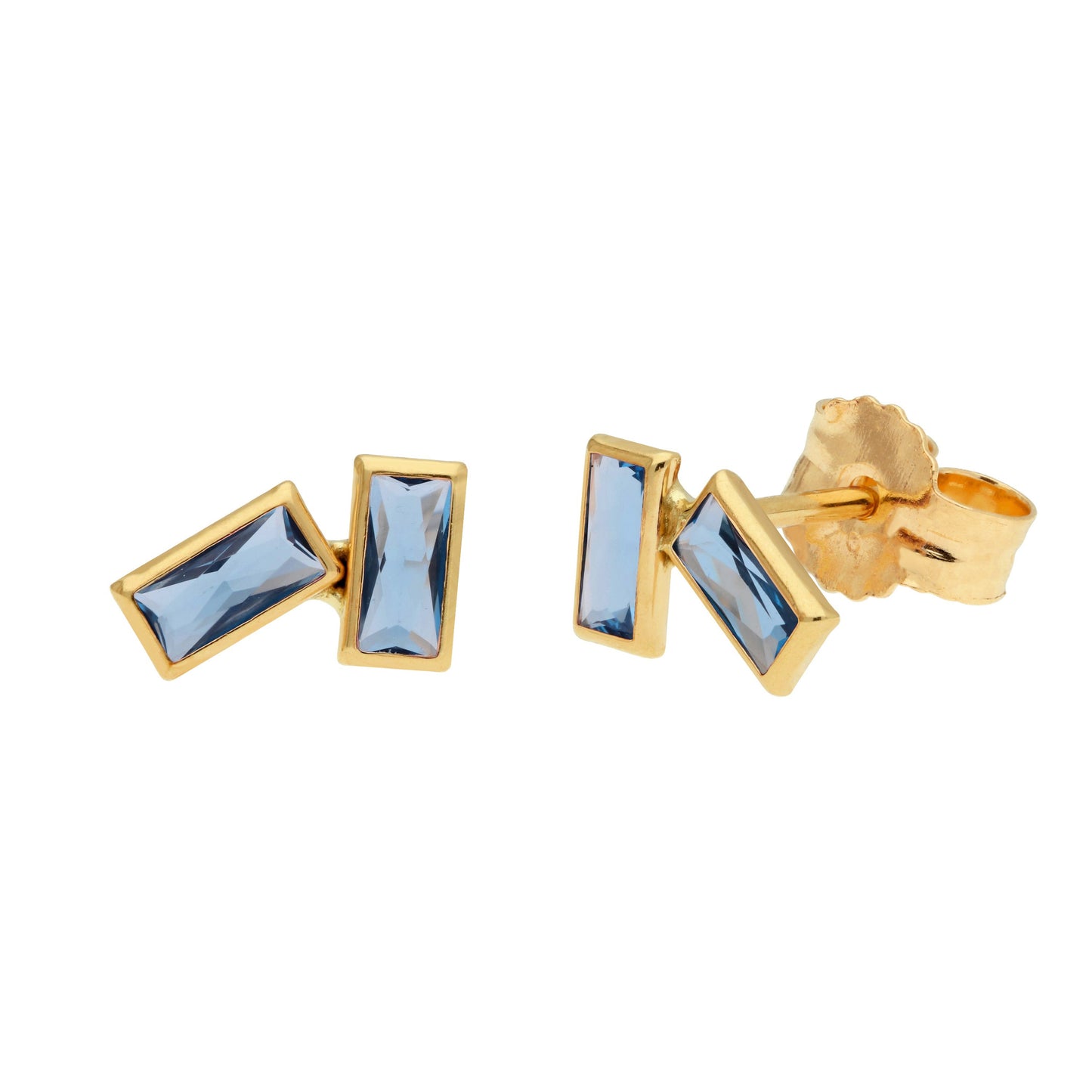 Boucles d'oreilles à tige double baguette en or 9 carats avec pierre de naissance et zircone cubique
