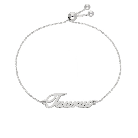 Bracelet réglable en argent sterling avec nom Taureau