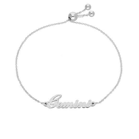 Bracelet réglable en argent sterling avec nom Gémeaux