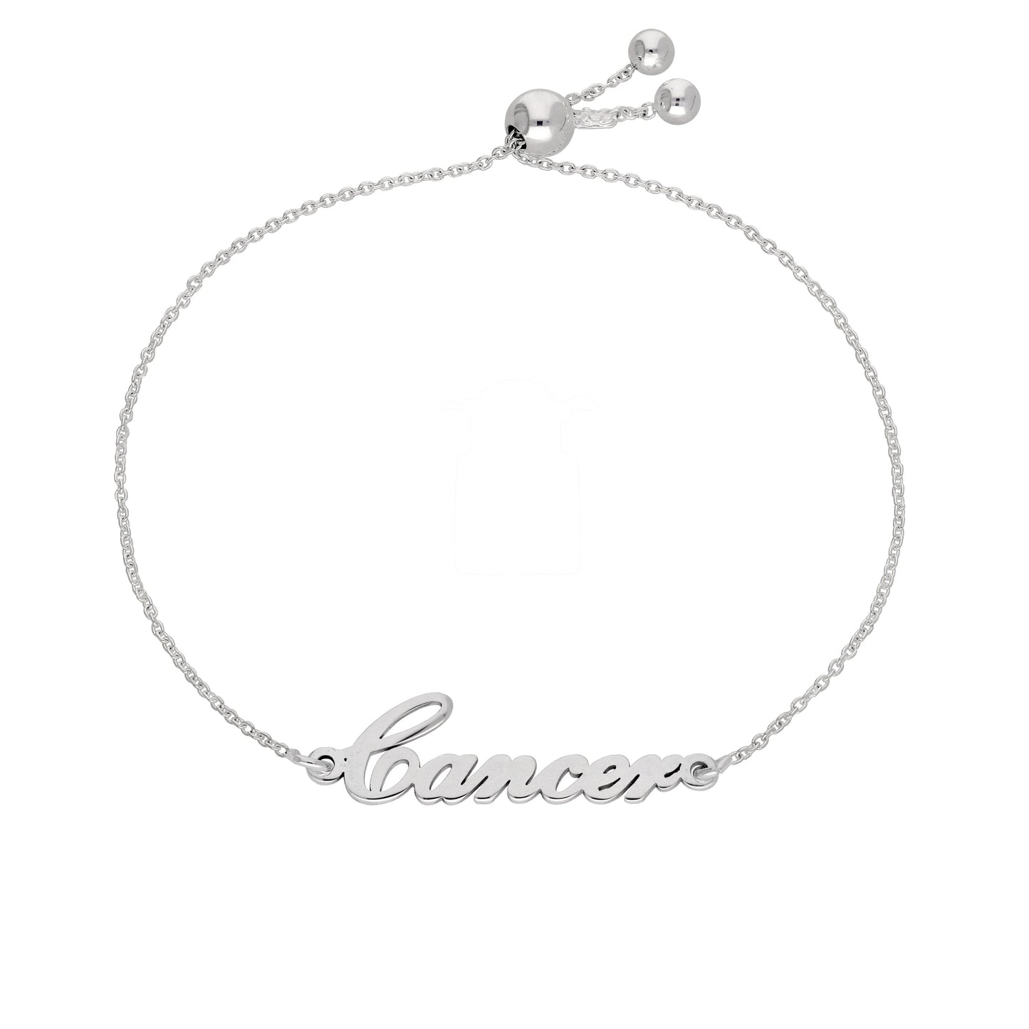 Bracelet réglable en argent sterling avec nom Cancer