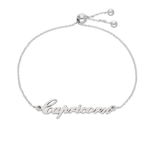 Bracelet réglable en argent sterling avec nom Capricorne