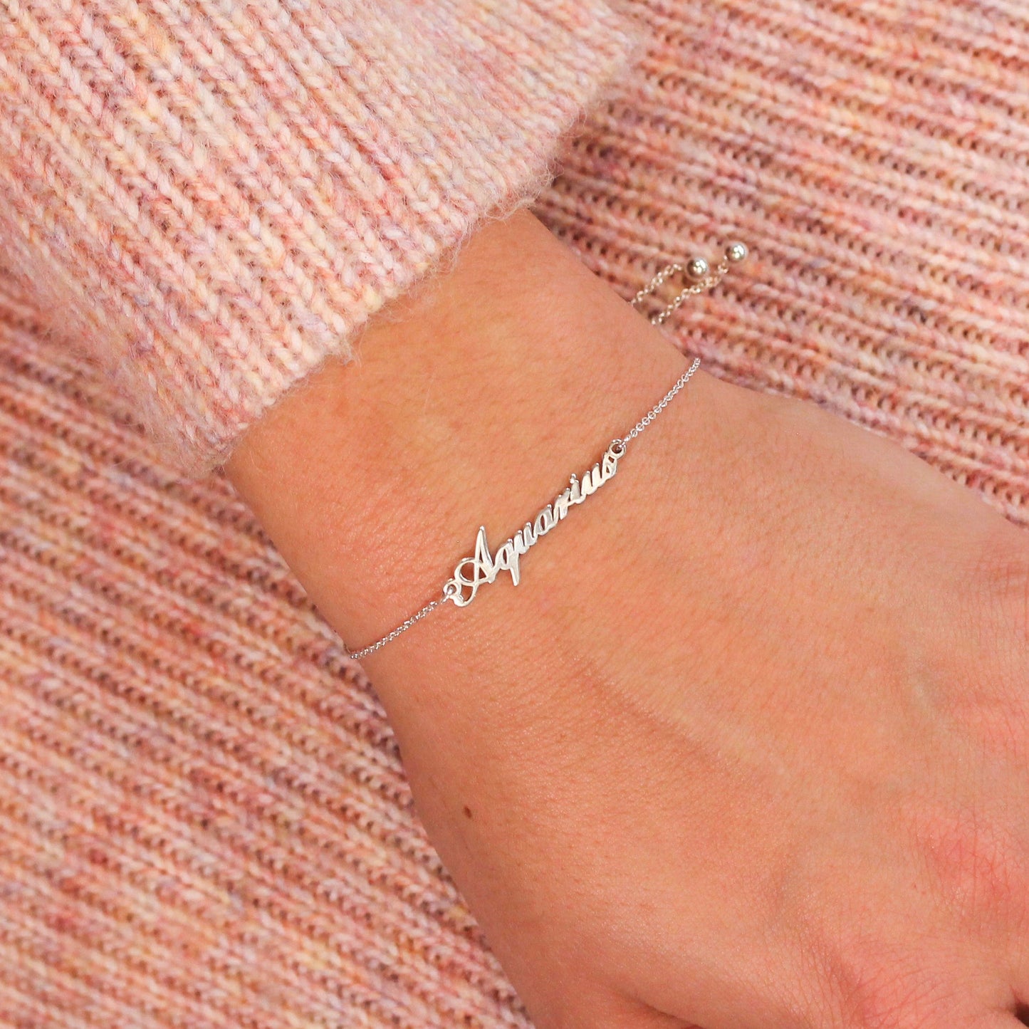 Bracelet réglable en argent sterling avec nom Verseau