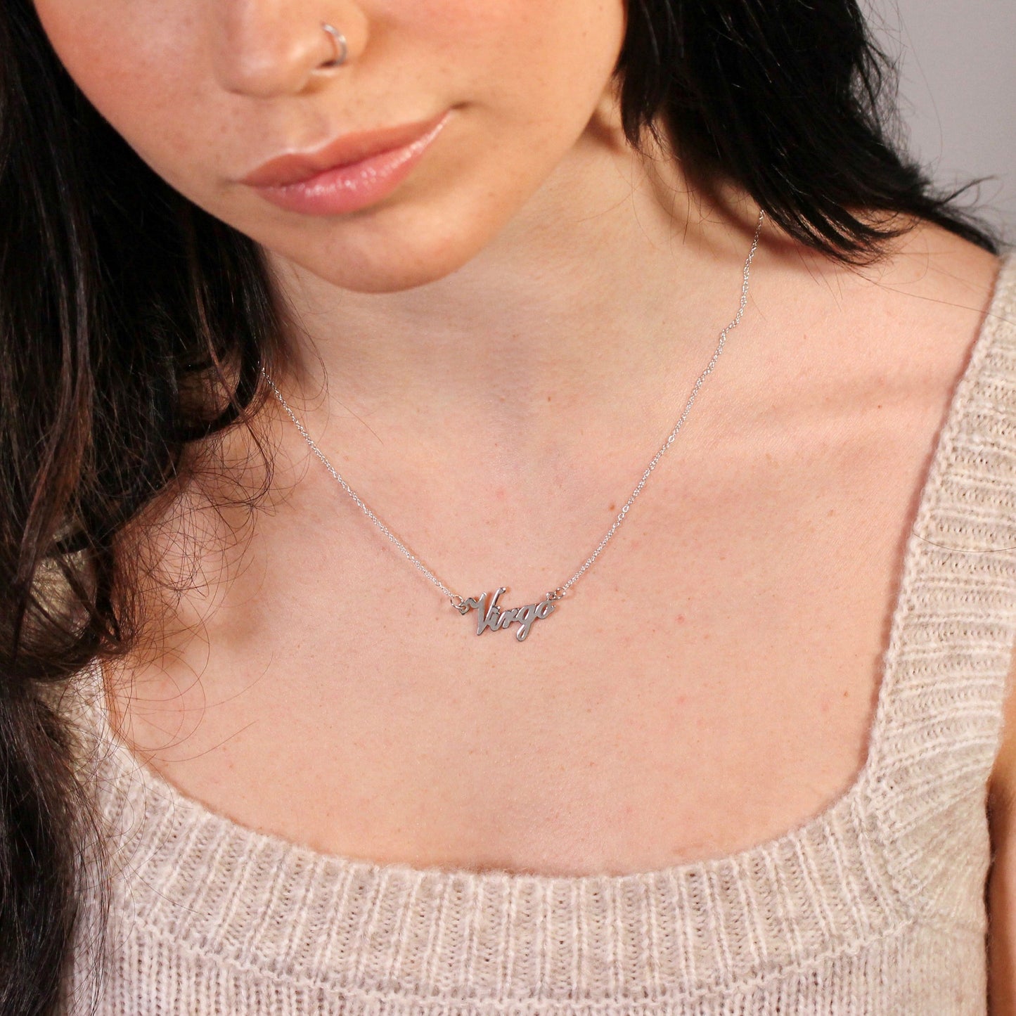 Collier en argent sterling avec signe astrologique de la Vierge, 43 cm