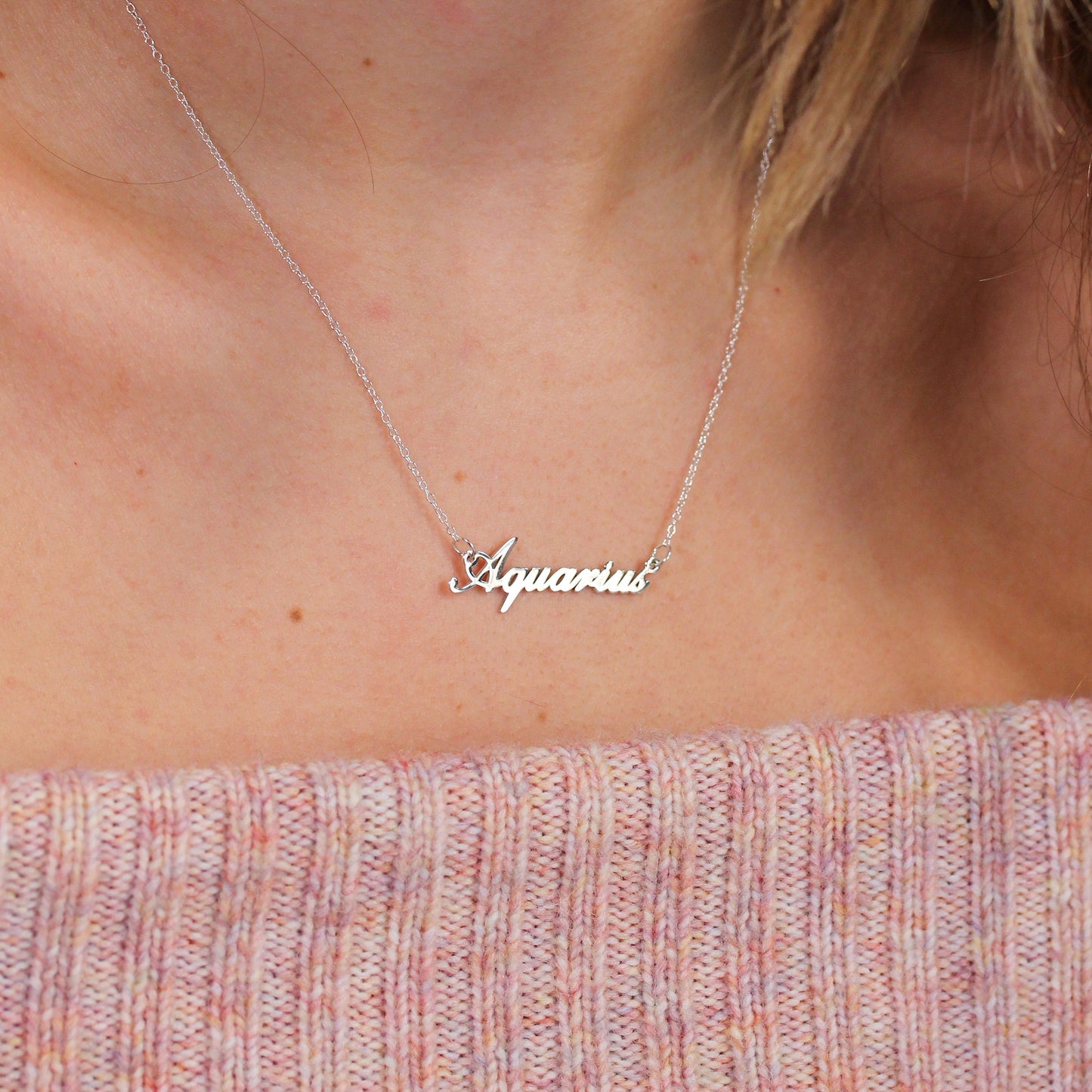 Collier en argent sterling avec signe astrologique Verseau de 43 cm