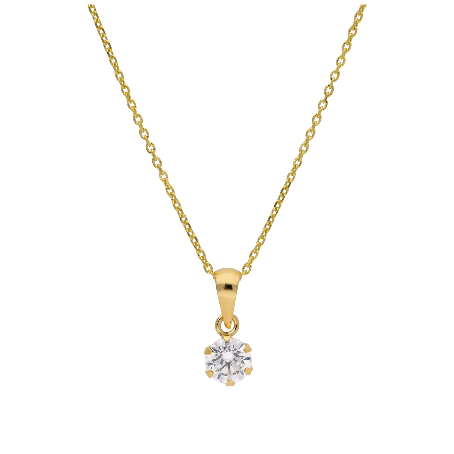 Collier en or 9 carats avec griffes rondes de 5 mm et zircones cubiques transparents, 40 à 50 cm