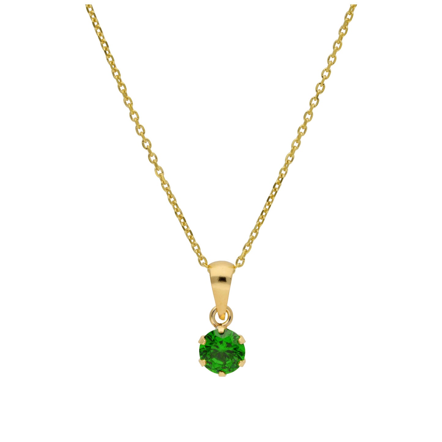 Collier en or 9 carats avec émeraude ronde de 5 mm et zircone cubique, 40 à 50 cm