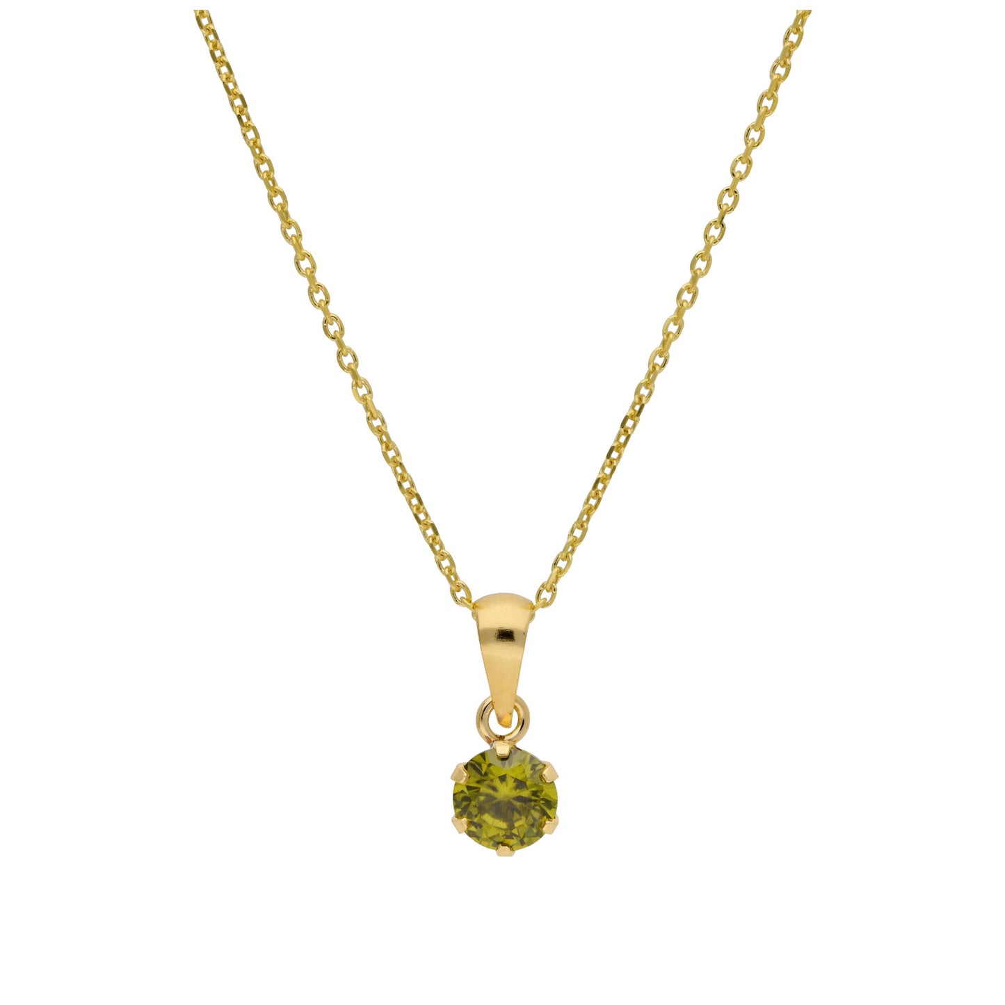 Collier en or 9 carats avec péridot rond de 5 mm et zircone cubique, 40 à 50 cm