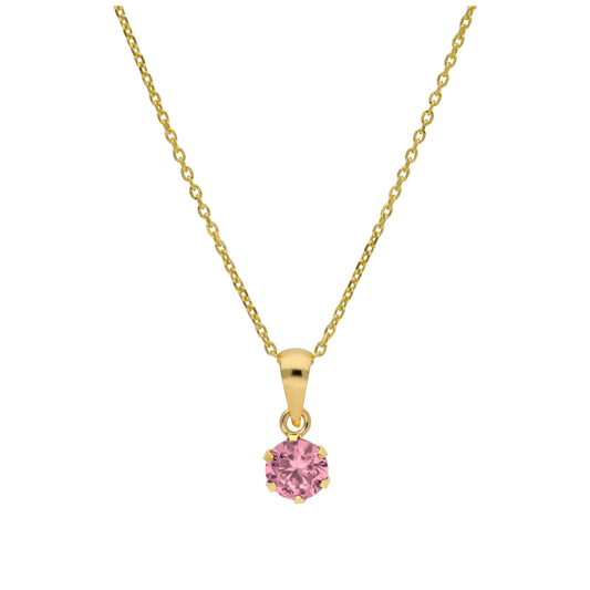 Collier en or 9 carats avec tourmaline ronde de 5 mm et zircone cubique, 40 à 50 cm