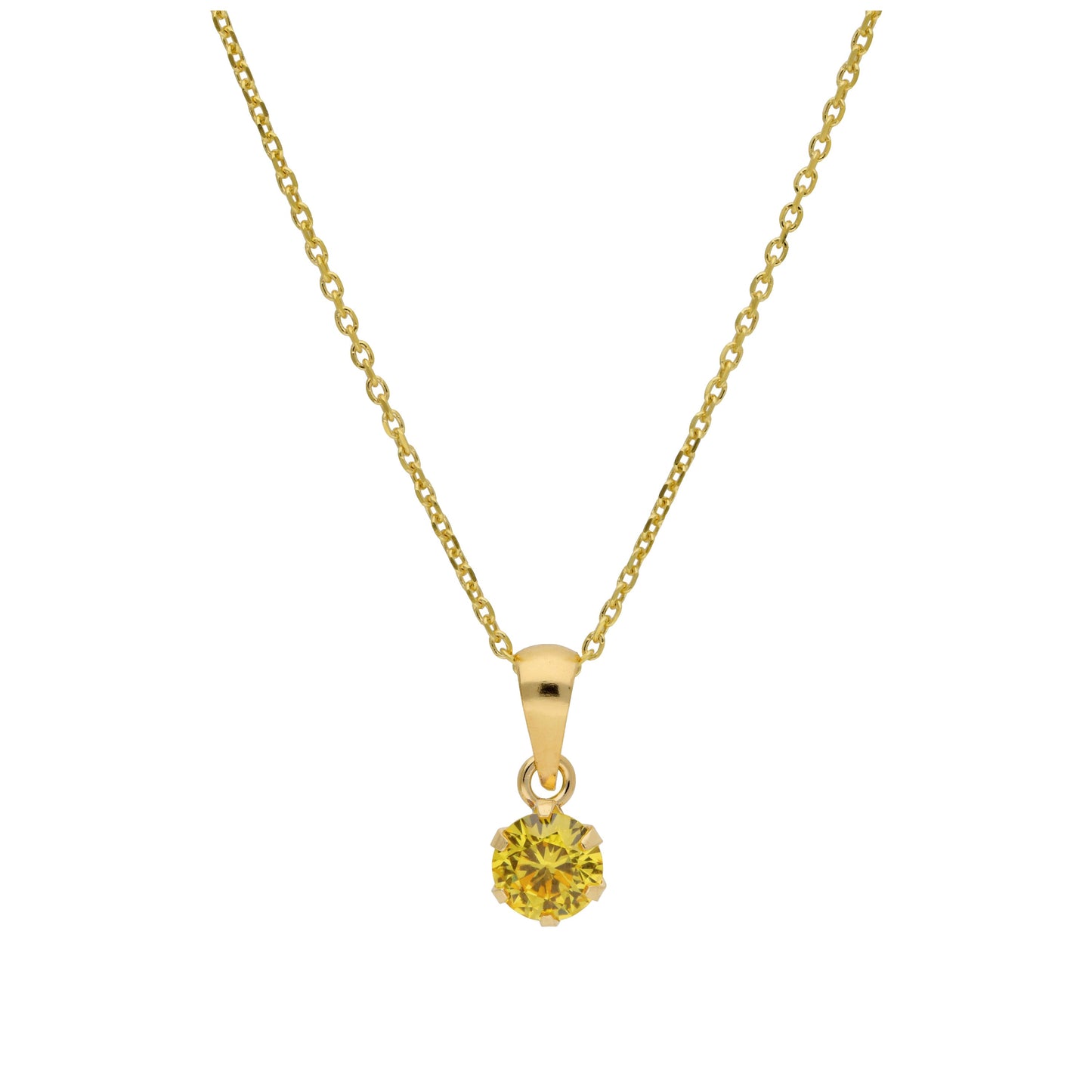 Collier en or 9 carats avec citrine ronde de 5 mm et zircone cubique, 40 à 50 cm