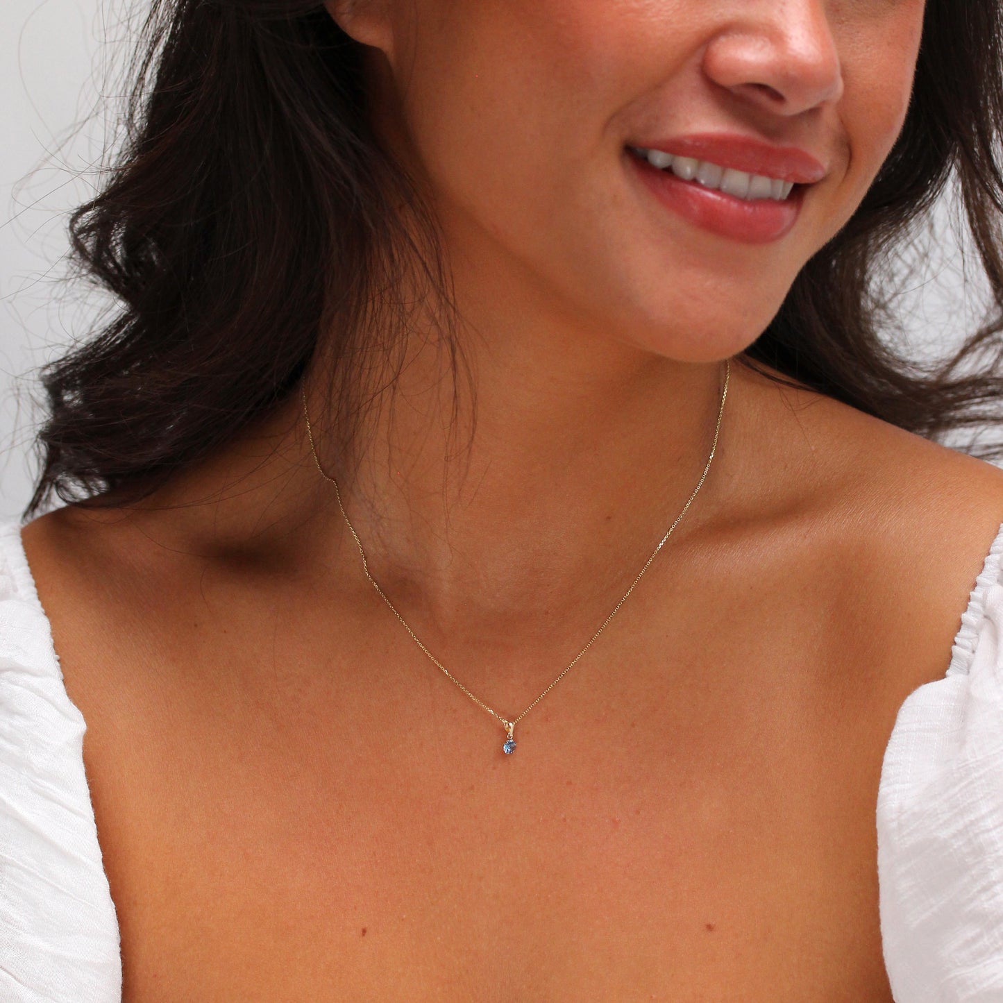 Collier en or 9 carats avec tanzanite ronde de 5 mm et zircone cubique, 40 à 50 cm