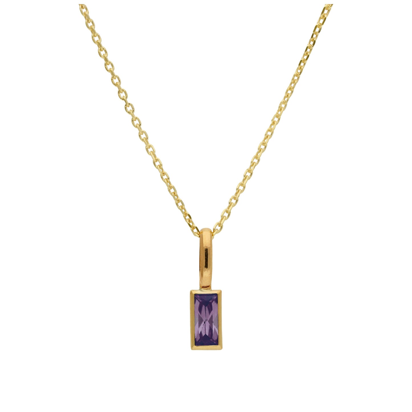 Collier en or 9 carats avec améthyste baguette et zircone cubique, 40 à 50 cm